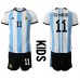 Günstige Argentinien Angel Di Maria #11 Babykleidung Heim Fussballtrikot Kinder WM 2022 Kurzarm (+ kurze hosen)